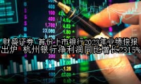 首份上市银行2023年业绩快报出炉 杭州银行净利润同比增长2315%